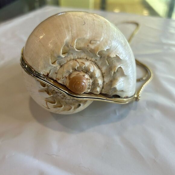 Judith Leiber Vintage 1970's Shell Minaudiere Purse Shoulder Bag Gold Clutch EUC - Picture 3 of 14